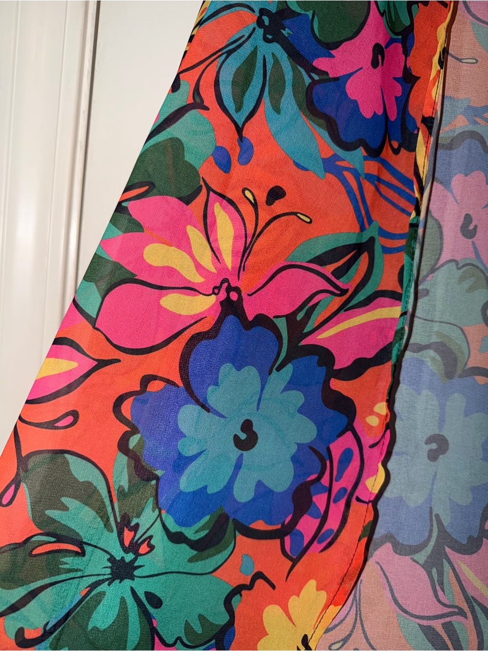 Lightweight Floral Print Sheer Kimono in Coral, Teal & Pink - Picture 2 of 5